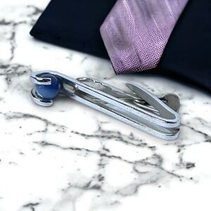 Hickok Vintage Silver Tone Faux Moonstone Tie Clip